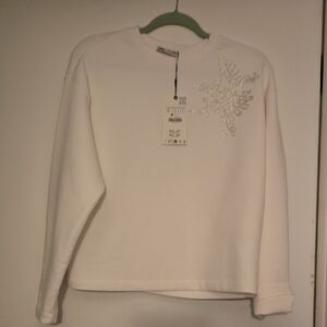 Zara Cream Sweatshirt with Embroidered Detail